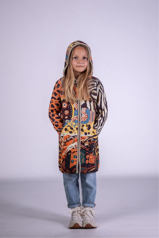 BAIKA kaputić za devojčice Safari – animal print i etno motivi u toplim bojama